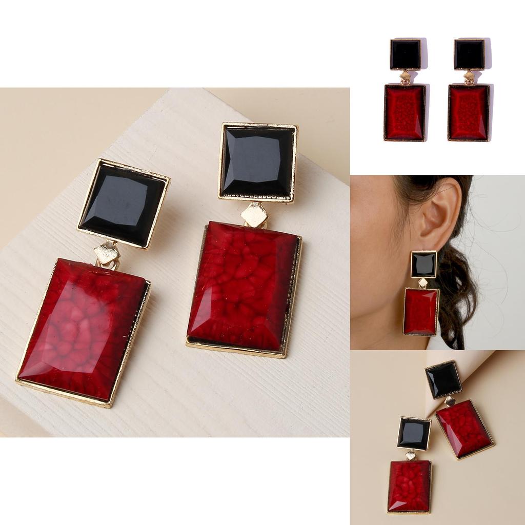 Retro Geometric Resin Earrings For Women With Rhinestone Accents Summer Jewelry Gift