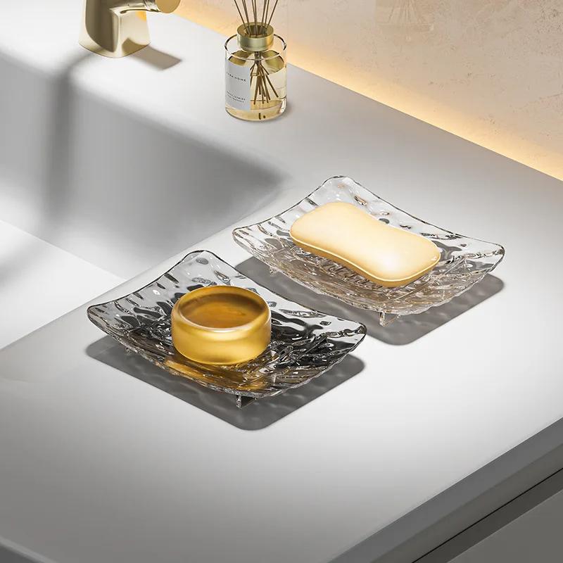Transparent  Soap Box High-End Bathroom Glacier Patterned Soap Storage Rack For Household Use Soap Box Tray Light Luxury