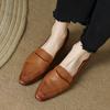 2025 new brown French single shoes women's pointed head thick heel medium heel small leather shoes commuter temperament low heel women's shoes