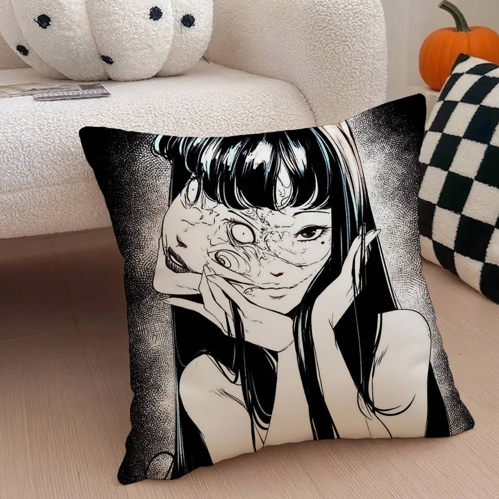Horror Anime Junii K-Kawakami Tomie Pillow Case Anti-dustmite Pillowcase Invisible Zipper Silky Short Plush Sofa Cushion Cover