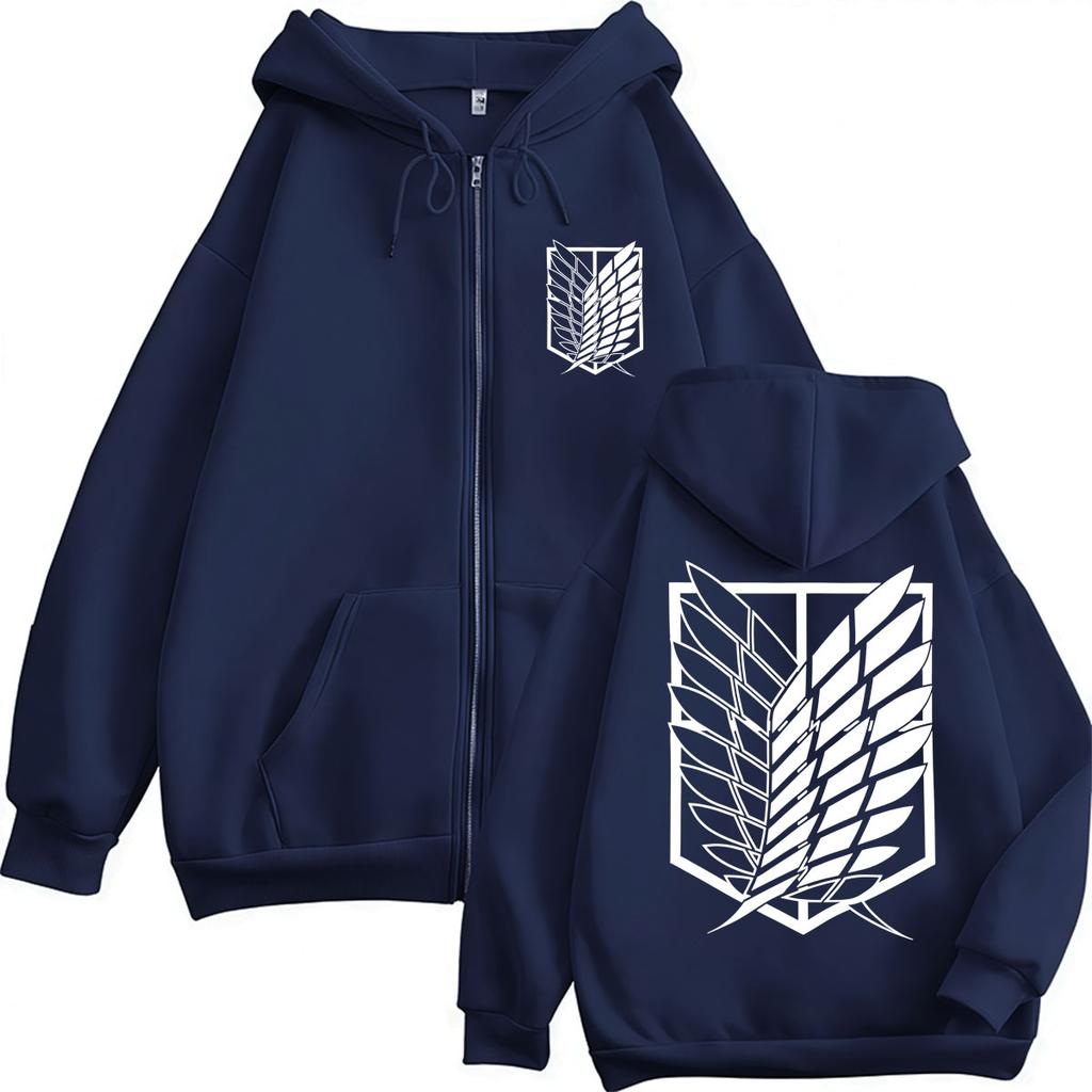 Anime Attack on Titan Zipper Hoodie Mikasa Ackerman Eren Jaeger Wings of Freedom Logo Sweatshirt Men Women Loose Fleece Jackets