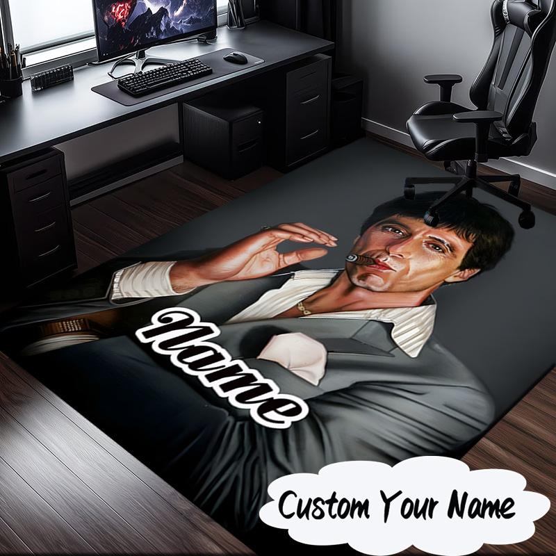 Custom Name Scarface Rug for Living Room, Game Rooms, Office, Bedroom, Floor Mat Playful Design, fan gifts Christmas decor