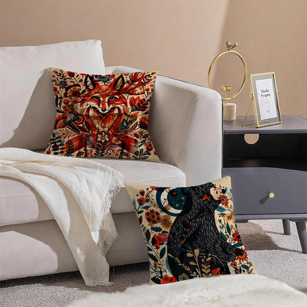 Colorful Natural Animal Flower Prints Pillow Case Double-Sided Plush Sofa Cushion Covers Organic Breathable Invisible Zipper