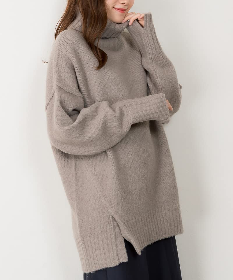 Side Slit Gray [atONE] ATN-0026 Off-Neck Sweater, Women's, M-L,