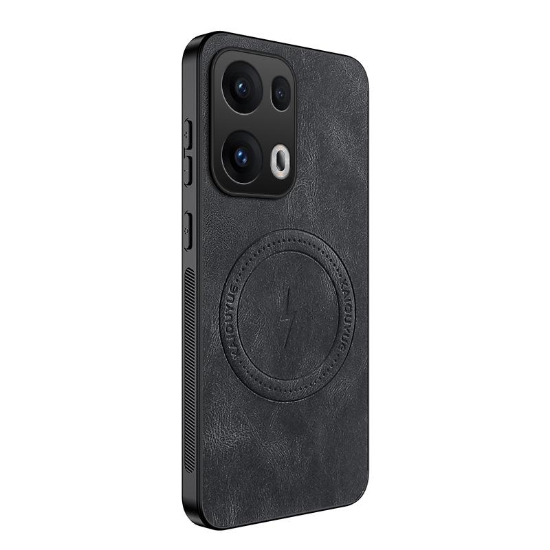 OPPO Reno13 Nappa Leather Texture Drop-Proof Magnetic Case with Full Lens Protection for Reno13 Pro.
