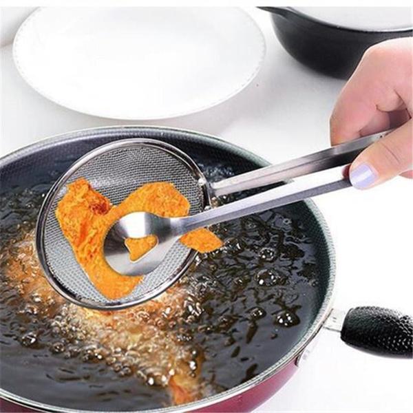 1 STK kreativ filterskje med klips Multifunksjonelt dørslag i rustfritt stål Olje-stekefilter Friterte matklips Kjøkkenutstyr