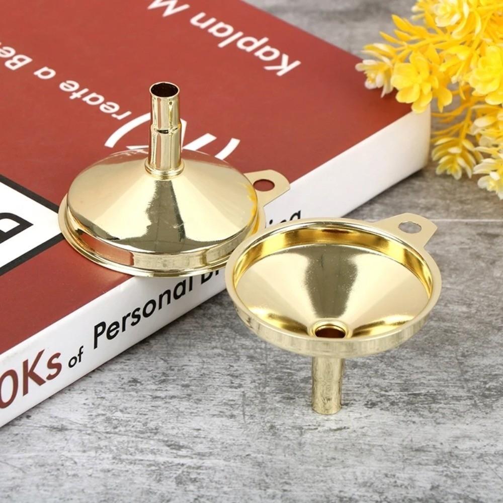 Stainless Steel Kitchen Funnel Gold Color Metal Filter Metal Funnel Functional Design Cone Shape Oil Liquid Funnel Kitchen Use