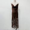 Abito Lungo Sexy in Pizzo da Donna Moda Raso Scollo a V Giuntura Abito da Sera per Feste 2026 Nuovo Caldo Donna Senza Maniche Abiti Eleganti