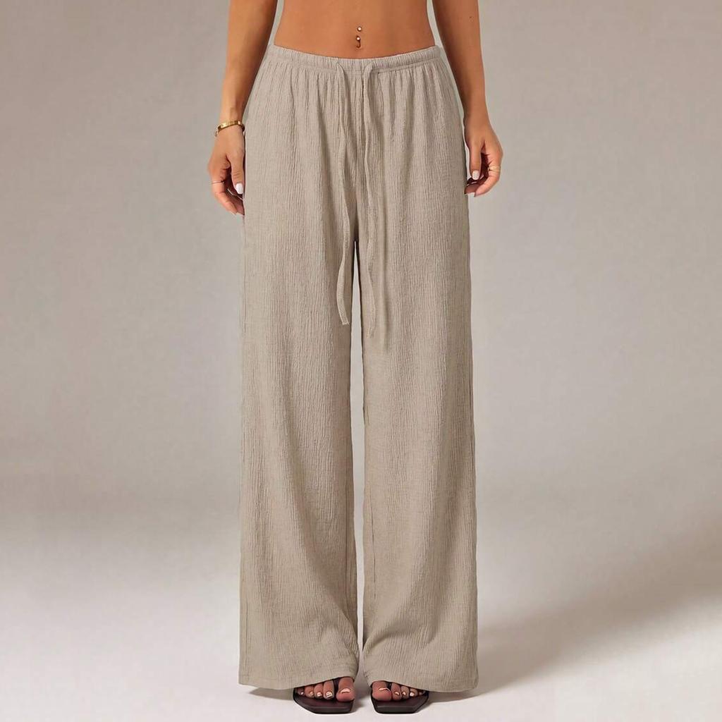 Women Casual Loose Fit Drawstring Waist Elastic Waistband Wide Leg Pants Lightweight Comfortable Lounge Trousers