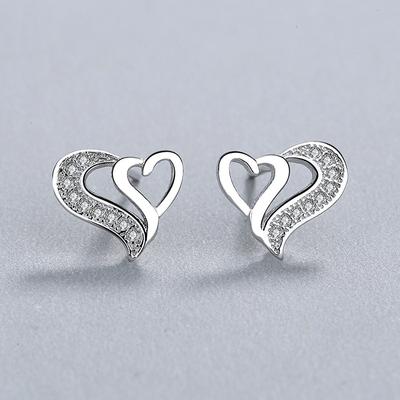 925 Sterling Silver Crystal Heart Piercing Stud Earrings For Women Girls Engagement Wedding Party Jewelry Gift Pendientes