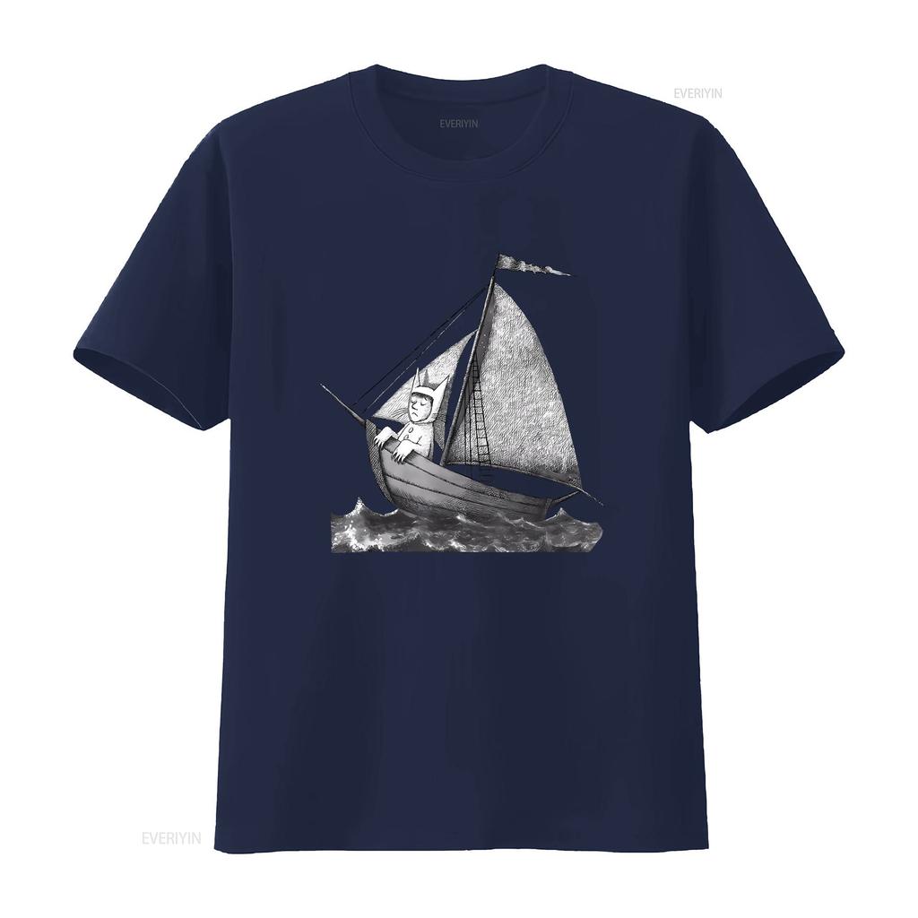 NWT Where the Wild Things Are Sailing on a Boat Funny Cool Trend T Shirt vintage Washed Casual Soft homme Breathable Stretched