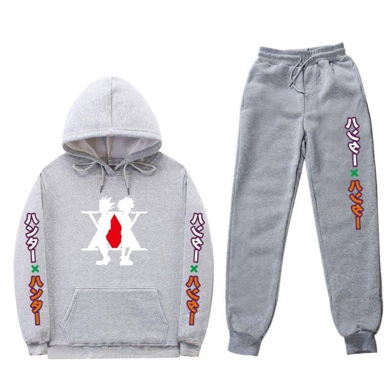Mens Winter Warm Hooded Sweatshirt Pants Set Anime Inspired Casual Tracksuit Cotton Blend Thick Fleece Lined