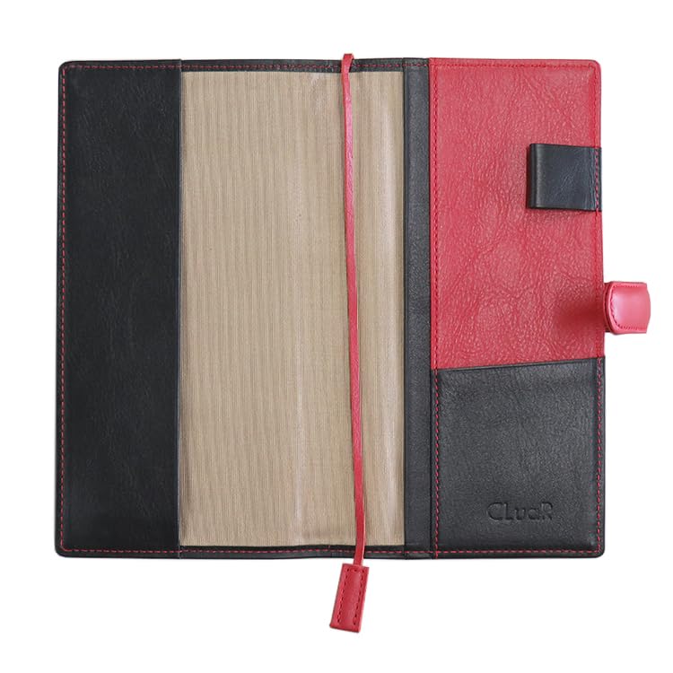 (Seal Al) Genuine Leather Notebook Cover, B6 Size, Vertical, Slim, with Belt, Two-Tone, Fits Weeks MEGA (01. Black/Red)