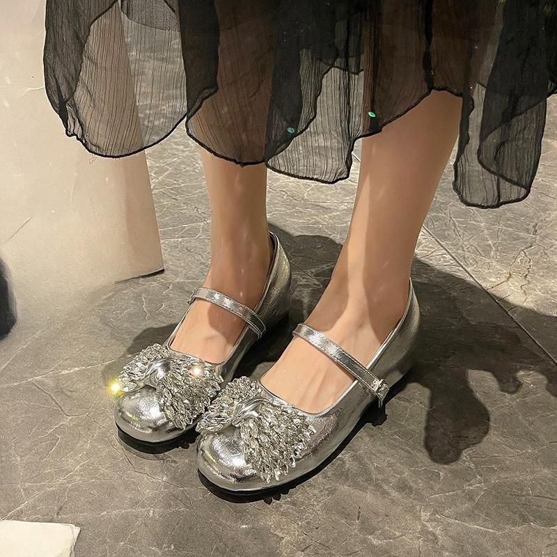 

Fashion Inside Heightened Low Heel Single Shoes Women s Fashion Round Toe Shallow Slip Rhinestone Bow One Strap Soft Sole Low Top Shoes 40