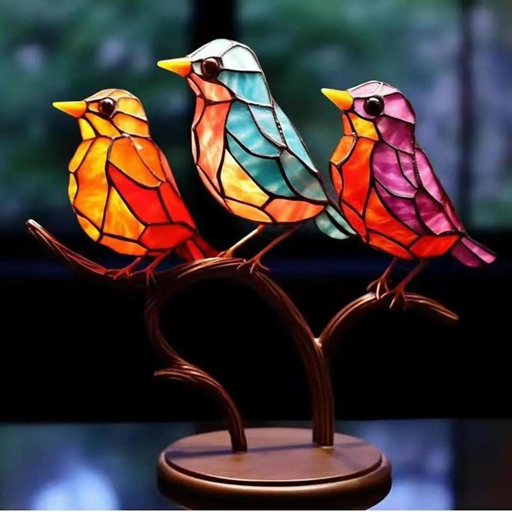 1PC Stained Metal Art Bird Ornament Birds Standing on Branch Ornaments for Home Decor Desktop Office Living Room Bedside Gifts