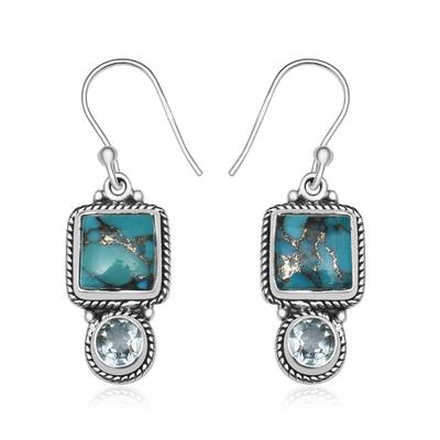 Pendientes colgantes de plata de ley 925 con piedras preciosas turquesas azules de forma cuadrada de 9X9 mm naturales para mujeres y niñas