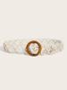 Cotton Retro Linen Belt Women Handmade Woven Waistband Round Wooden Buckle Dress