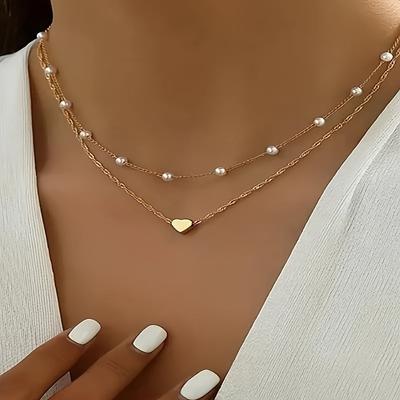 Elegant Vintage-Inspired Heart Pendant Necklace Set with Faux Pearls - Perfect for Everyday & Party Wear, Stacked, Jewelry
