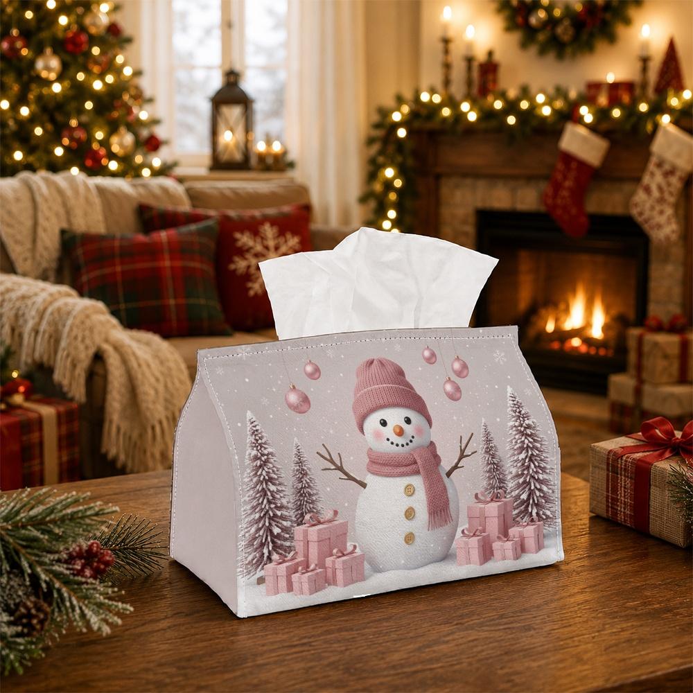 1pc Elegant Winter Wonderland Tissue Box - Multi-functional Napkin Box, Available Made of Durable Polyester, Decorated with Snowman Pine Tree Gift Box
