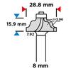 Shaped Cutter with Bearing, Decorative, HM, 28.8 X 15.9 Mm, 8 Mm Shank