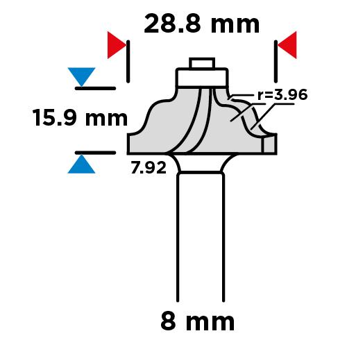 Shaped Cutter with Bearing, Decorative, HM, 28.8 X 15.9 Mm, 8 Mm Shank
