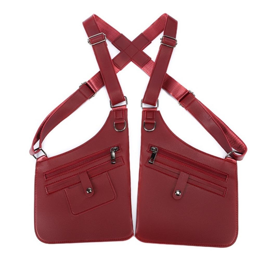 PU Leather Vest Bag Adjustable Shoulder Straps Underarm Strap Wallet Pocket Travel Leisure