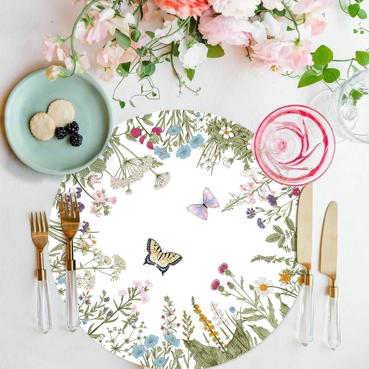 Retro Wildflower Placemat for Birthday, Wedding, or Tea Party Decor 33cm