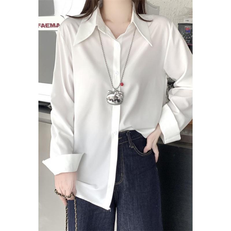 The Real Shot Is Not Reduced, the White Shirt Is Women's New Temperament Shirt, and the Small Korean Wears a Solid-color Long-sleeved Top.