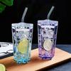 300ml Five-Pointed Star Glass Cup With Straw Color Gradient Cups Cold Drink Cup Coffee With Lid Drinking Cup Drinkware