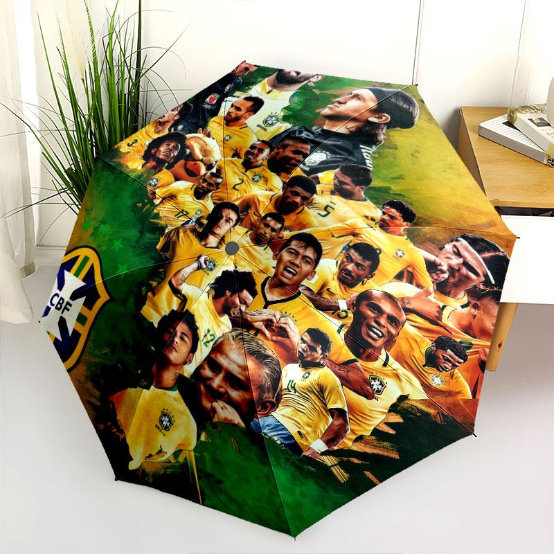 1 PC Automatic Folding Umbrella - Brazil National Football Team Pattern, Portable & Foldable Design with 8 Ribs, Christmas Birthday Gifts