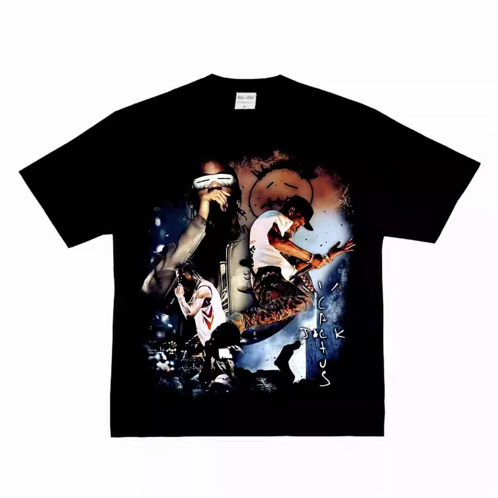 T-ra-vis Sco-tt Stage PerforUnisexce Graphic TShirt Heavy Cotton Unisex Oversized Crew Neck Streetwear Summer Casual Tees