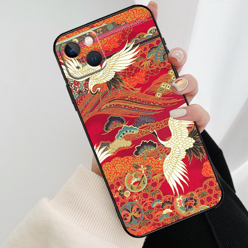 Japanese Cranes Art Phone Case For iPhone 17 Pro Max 14 13 12 11 15 16 Pro Max mini 15 16 Plus 16e 17 Air Cover
