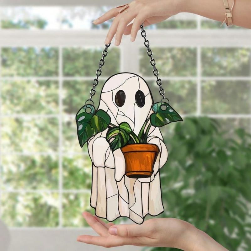 1 Pc Of Cute Ghost And Plant Decoration, 3mm Thickness Acrylic, Colorful Anti-Shatter Window Horror Home Decoration, Halloween Window Decoration