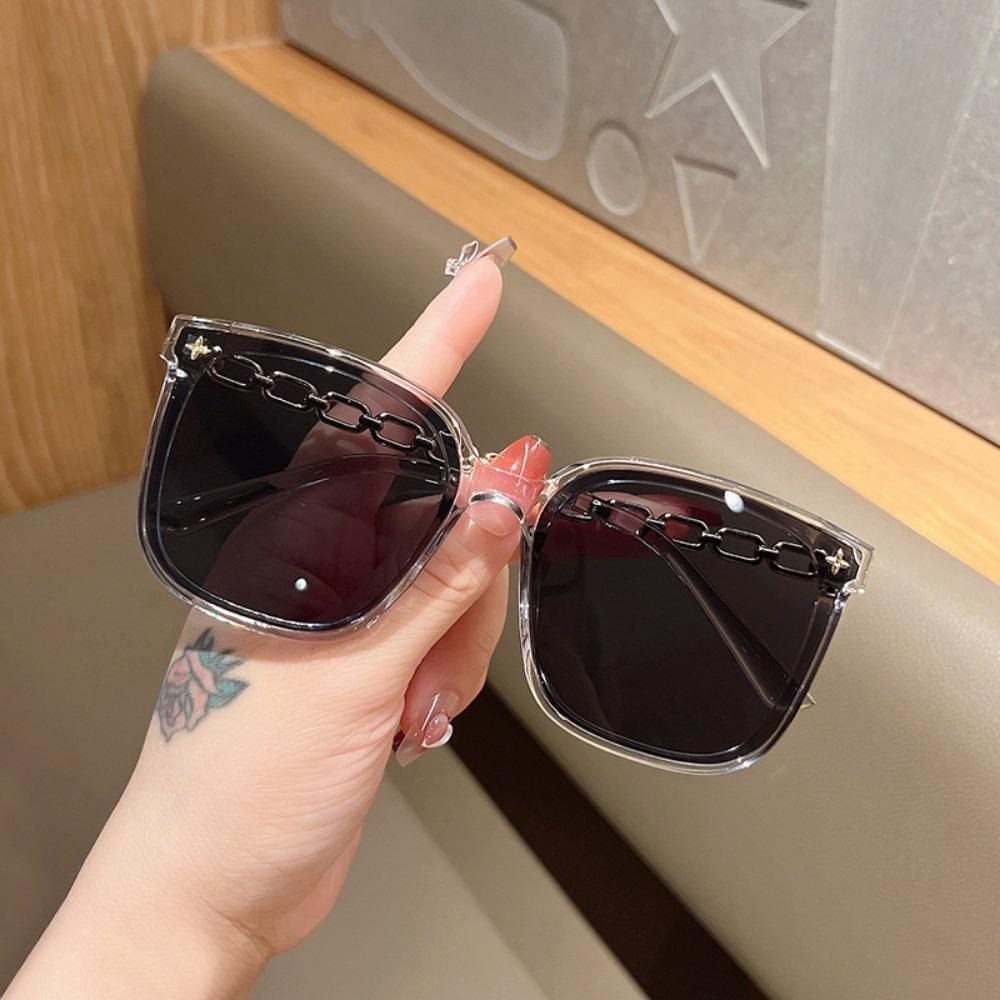 Large Frame Sunglasses European and American Ins Sun Protection Chain Sunglasses