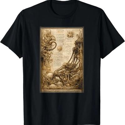 Antický technický nákres boha smrti na celé stránce T-shirt