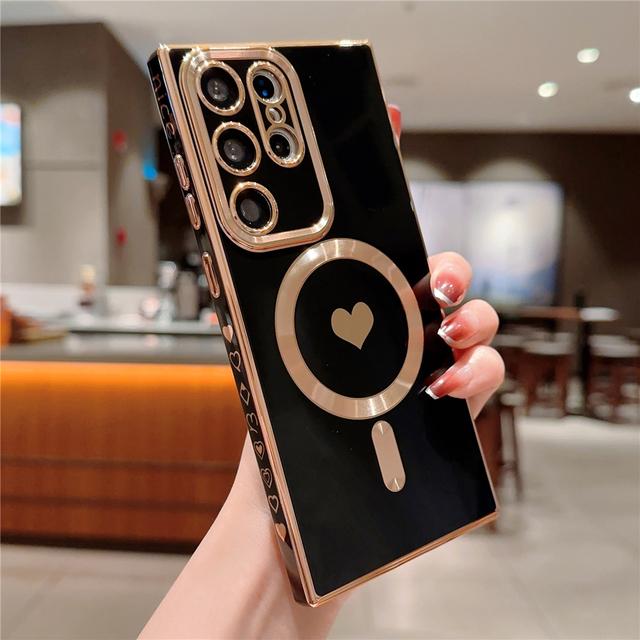 

Роскошный Мягкий силиконовый чехол с магнитным сердечком для Samsung S21 S22 S23 Ultra Plus, противоударный бампер, чехол для беспроводной зарядки For Samsung S21Plus чёрный