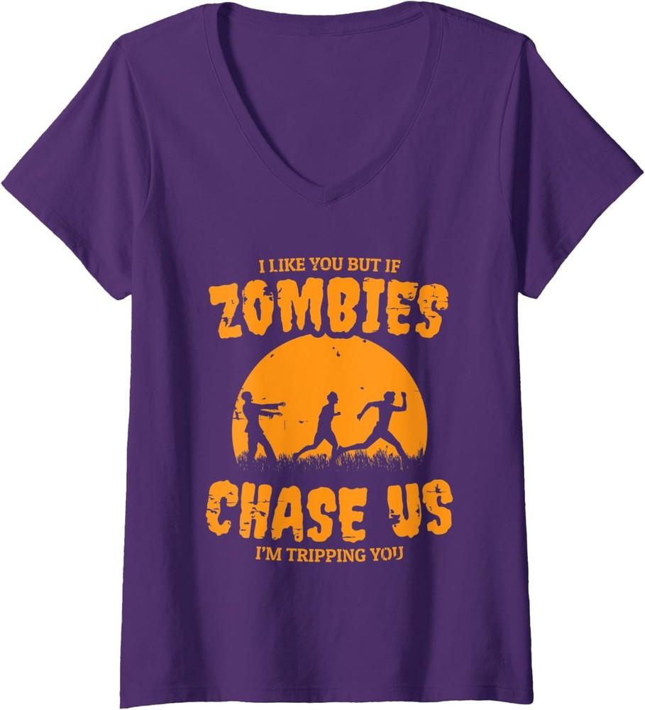 If Zombies Chase Us I m Tripping You Funny Zombie Ladies  V-Neck Tshirt Unisex T-Shirt L