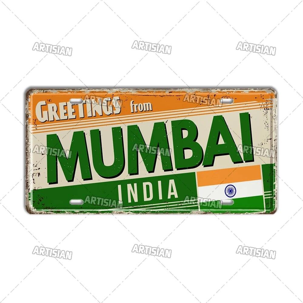 Artisian INDIA CHINA INDONESIAN License Plate Landmark State Metal Sign City Decorative Plaque Wall Decor Garage Bar Pub Club