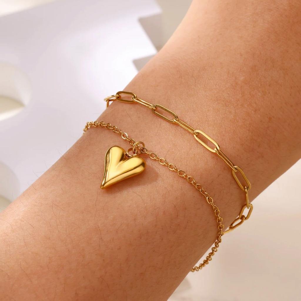 Heart Bracelet For Women Girls Gold Color Stainless Steel Layered Chain Bracelet 2025 Trend  Jewelry Valentine's Day Gift