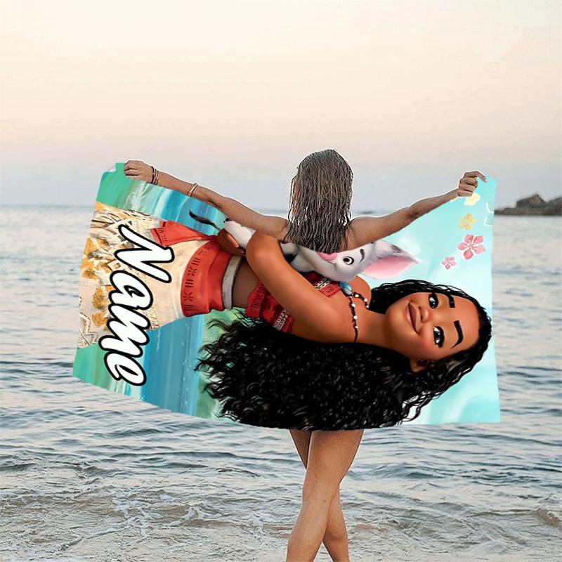 1pc Princess3 Beach Towel with Custom Name, Beach/Swimming/Bath/Picnic/Camping Towel, Suitable for Seaside Beaches