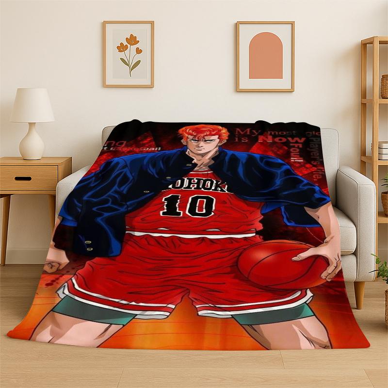 

Retro Slam Dunk Basketball Anime Cartoon Flannel Blanket Soft Warm Throw Blanket for Bedroom Living Room Bed Travel Picnic Gift 75x90cm