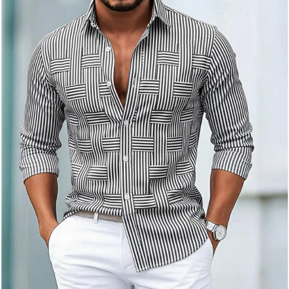 Men's Stripe Printed Long Sleeve Shirts Casual Cardigan New Button Holiday Fashion Shirts