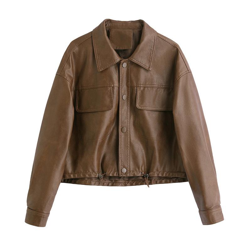 Leather Jacket Women's New Autumn Casual Soft Leather Jacket Short Loose Casual Washed Leather Motorcycle Suit