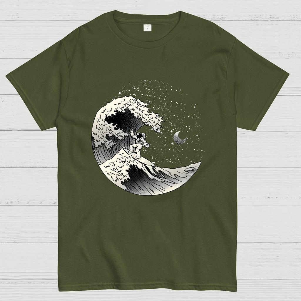 Astronaut Surfing Kanagawa Wave by Tobe Fonseca Cotton Summer Casual Cool Loose T-Shirt