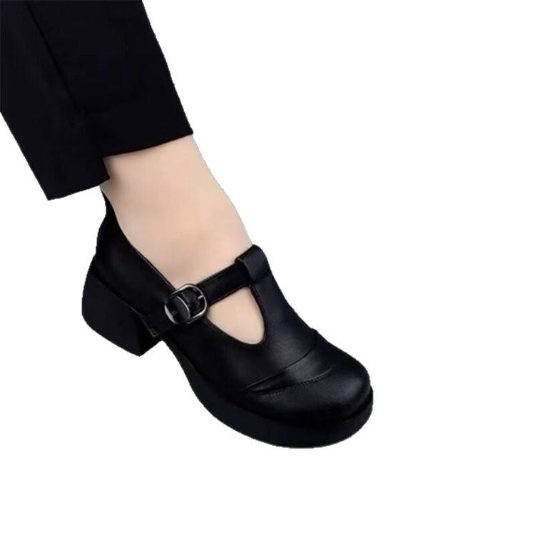 British Style Platform Small Leather Shoes Women's 2025 Autumn New Light Mouth Single Shoes Thick Heel Comfortable Round Head Soft Sole Mother Shoes