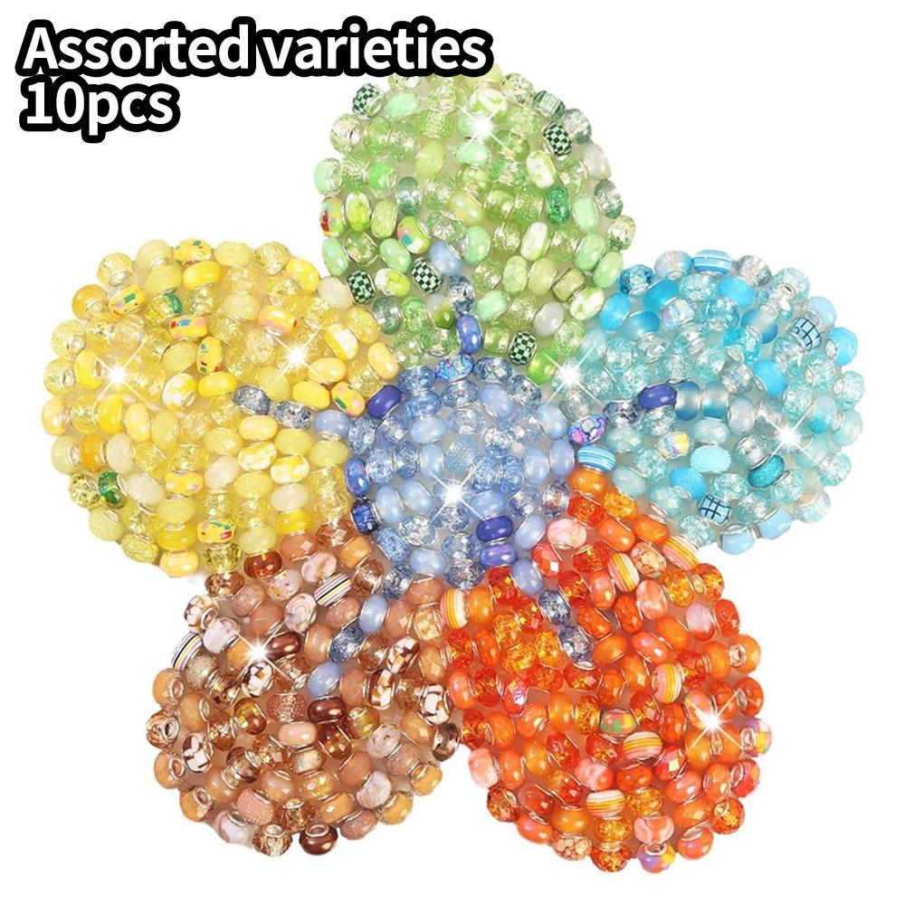 

10/30/50 шт. Европейские бусины с большим отверстием, интервальные бусины случайного цвета для украшения сада, используемые для самостоятельного изготовления браслетов, ожерелий, цепочек для ног 10pcs