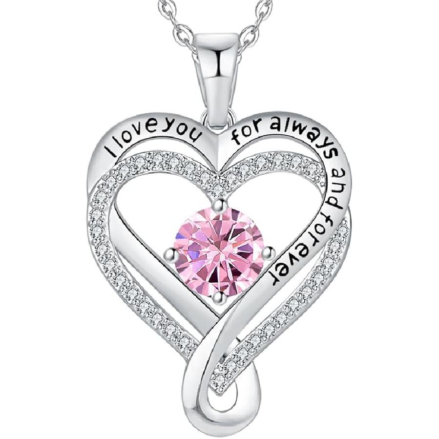 Schmuck für Frauen Ehefrau Unendlichkeit Herz Geburtsstein Ich Liebe Dich Halskette S925 Jubiläum Frauen Halsketten Geschenk für Freundin Mutter Tochter Sterling