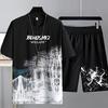 2Pcs/Set Casual Outfit Elastic Waistband Moisture Wicking Mid-rise Stylish Male T-shirt Shorts Activewear Streetwear