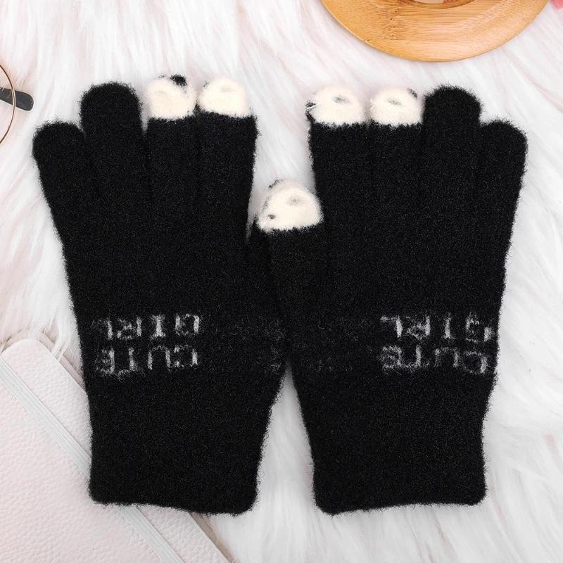 Touchscreen Winter Gloves for Women Cute Cartoon Full Finger Fleece Lined Warm Elastic Outdoor Daily Use Holiday Accessories