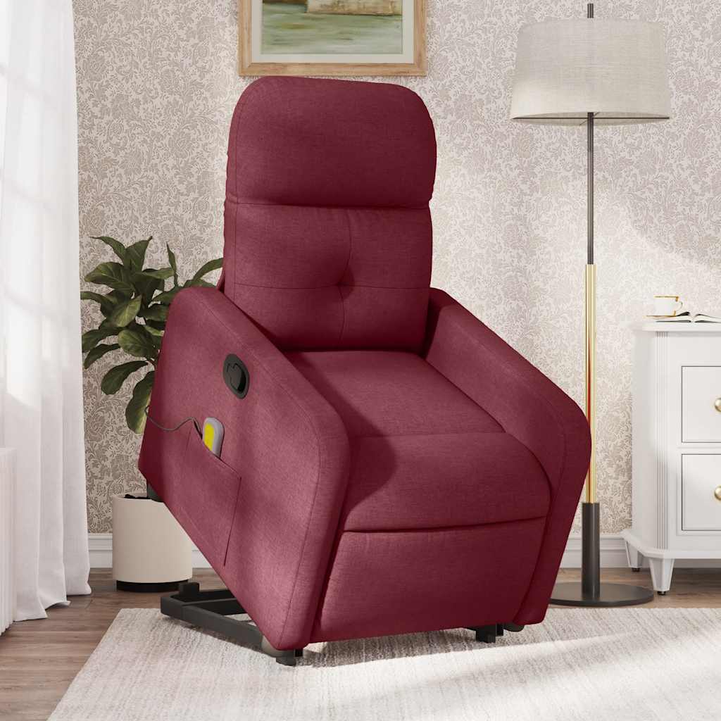 Vidaxl Lift and Massage Armchair, Reclining, Burgundy, Fabric Upholstered